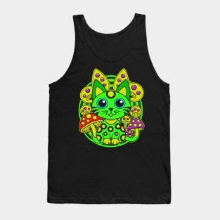 Trippy cat and mushrooms Tank Top